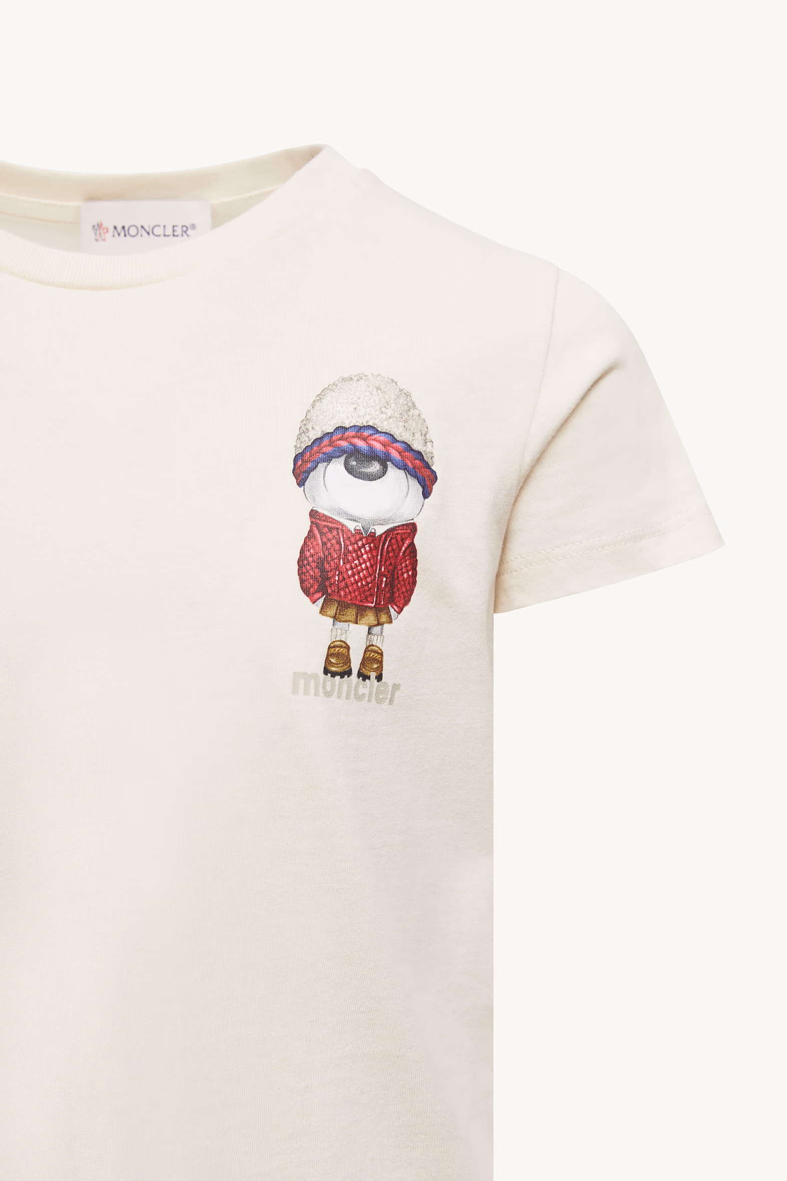 Teddy Bear Motif Cotton T-Shirt Girl White Ivory Moncler 3